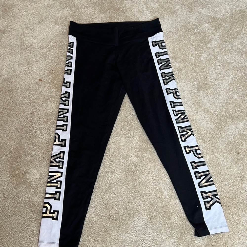 PINK YOGA LEGGINGS BLK/WHY/SLVR Size LARGE